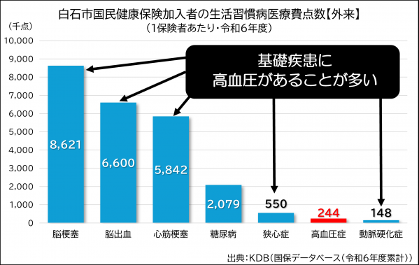 白石市国民健康保険加入者の生活習慣病医療費点数（外来）